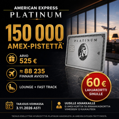 American Express Platinum – 525€ pisteinä + 60€ lahjakortti