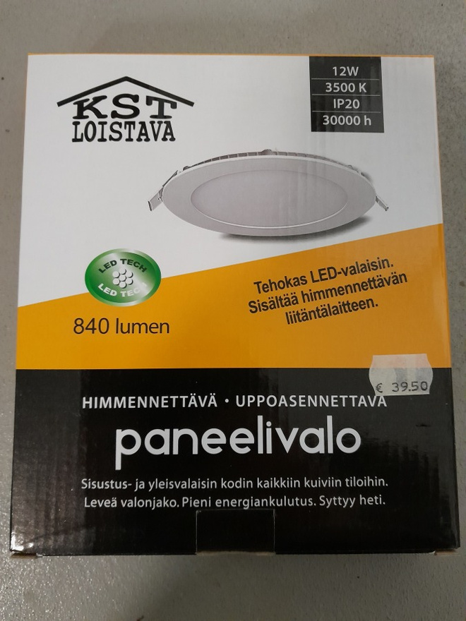 Uppoasennettava paneelivalo, himmennettävä, 12W  *UUSI*