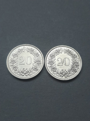 Sveitsi 20 rappen 1975,2kpl