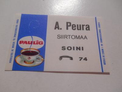 TT Etiketti Paulig A.Peura Siirtomaa Soini
