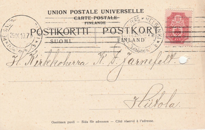 1910, Postikortti Helsinki--Hiitola