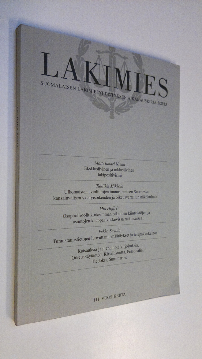 Lakimies 5/2013 : Suomalaisen lakimiesyhdistyksen aikakau...