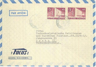 1942 9mk postitalo pari lento-kirje CSR:ään