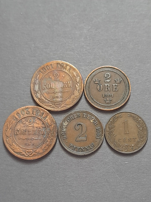 Kolikkosetti 5kpl,1901,1901,1903,1904,1905