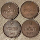 5 PENNIÄ 4kpl v.1901,1906,1907,1908 - pikkukuva 1