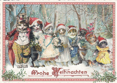 Kissaperhe jouluna (Tausendschön-kortti)