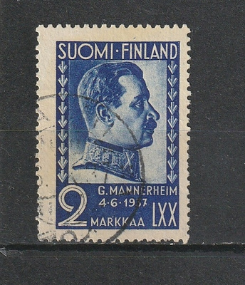 1937 Sotamarsalkka Mannerheim 70v merkki leimattuna