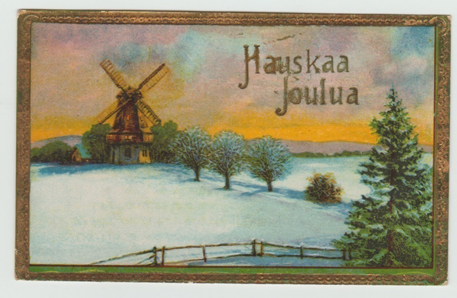 Tuulimylly lumisessa maisemassa  (T)