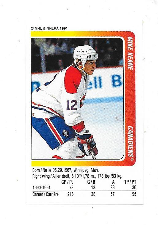 1991-92 Panini #190 Mike Keane Montreal Canadiens