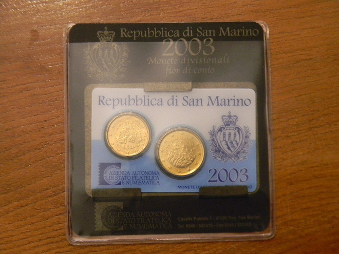 San Marino unc 2003 20 + 50 c Minikit / rahasarja kansiossa