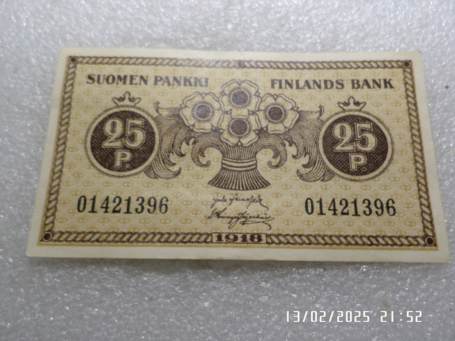 25  penniä   1918  01421396  JÄR / His    kl 9-10