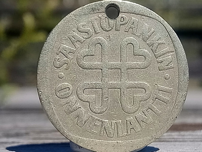 Säästöpankki Onnenlantti. Hopeavärinen. Halkaisija - 26 mm.