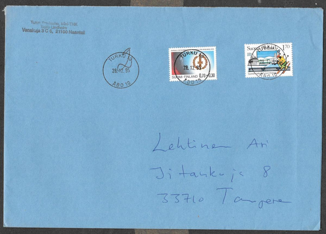 Postilähetys - (LAPE 779+1008) Turku 10 28.12.1995
