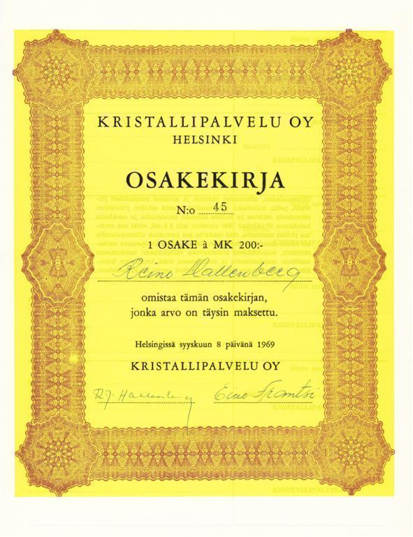 OKK 1969 Kristallipalvelu Oy, Helsinki osakekirja