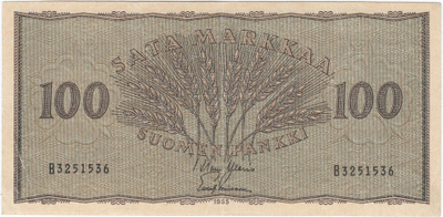 100 Markkaa 1955 B-sarjaa, kl.4