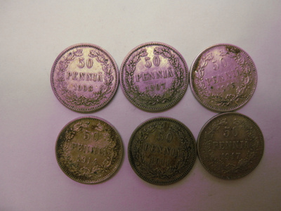 50 penniä 1907 - 1917 6 erilaista