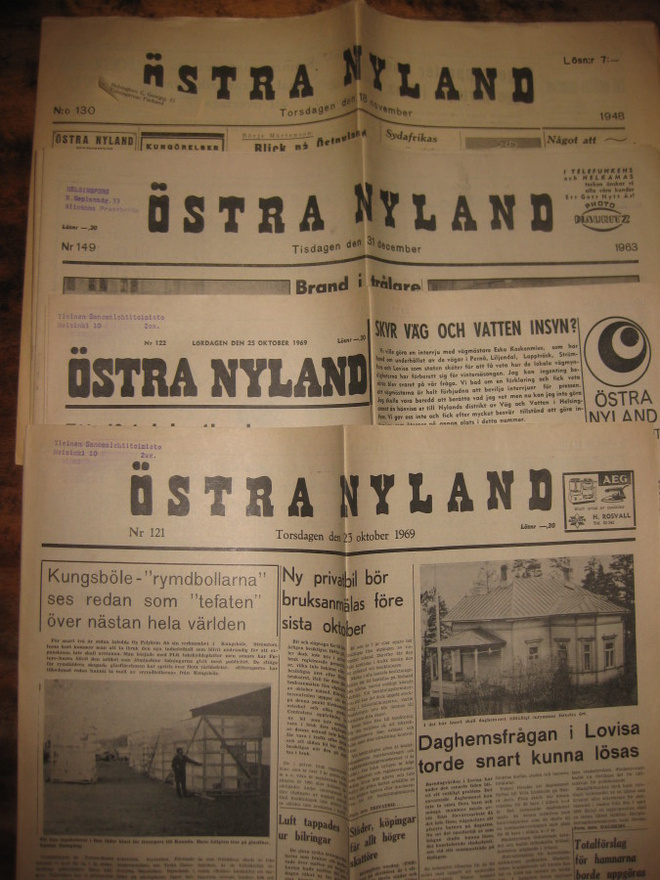 Sanomalehti  Östra Nyland   5 kpl