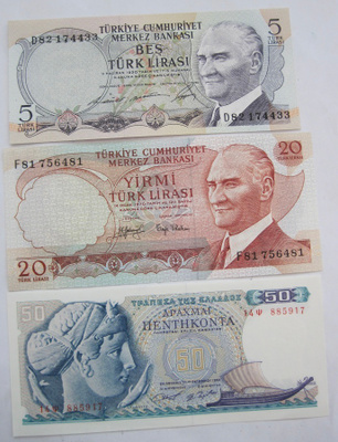 3 Seteliä Turkki Kreikka 1960-1970-luku Pakkasileät