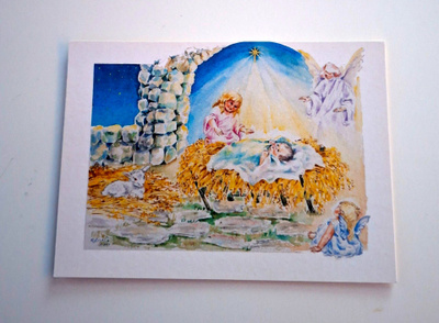 "Jeesus-lapsi ja enkelit"-KULKEMATON JOULUKORTTI