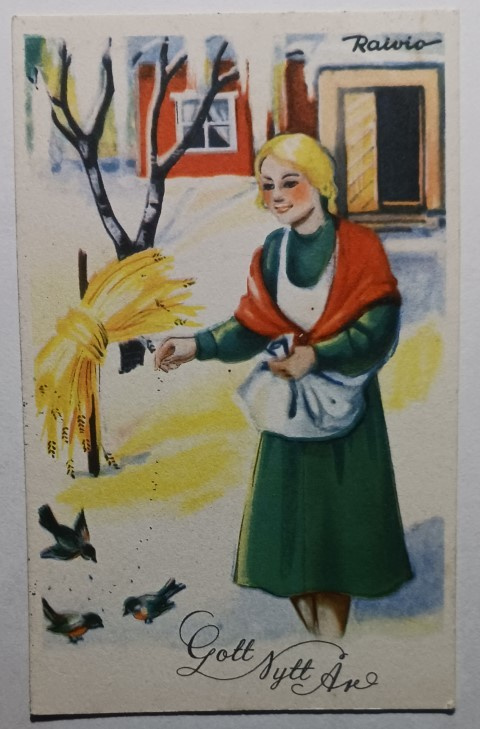 Raivio: Leidi ruokkimassa lintuja (ruotsink), pikkuk. p.1941
