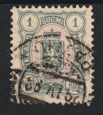 1885 1mk Vaakunamerkki leimattuna