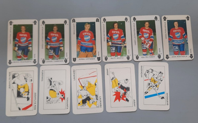 SM-liigan pelikortit 1974 HIFK, 6+5korttia Riihiranta ym