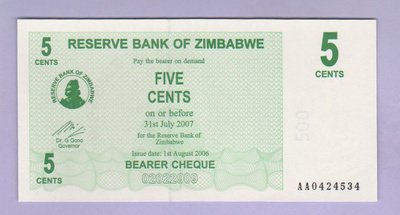 Zimbabwe 5 Cents v.2006 UNC P-34