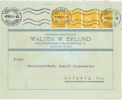 M30 1930 50p 4-rivilö kirje Saksaan