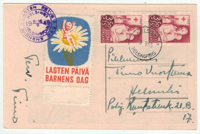 LASTEN PÄIVÄ oheisleima 1945 postikortilla