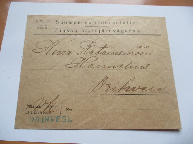 1916 Orihvesi asemaleima VR virkakuori