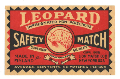 Tulitikkuetiketti LEOPARD koko11.0 cmX 7 cm