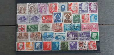 RUOTSI 1940-luku leimattuja postimerkkejä 38 kpl