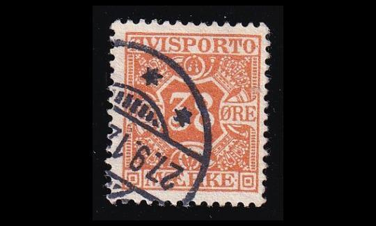 Tanska VM_6X o Avisporto 38 öre (1907)