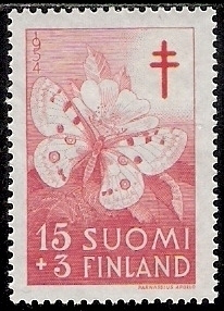 1954 TUB merkki  Apolloperhonen 15 + 3 mk ** LaPe 435