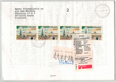 1976 Havis Amanda 80p 4-rivilö palautettu lähetys Hollannist