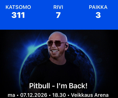 2 vierekkäistä lippua Pitbull 7.12