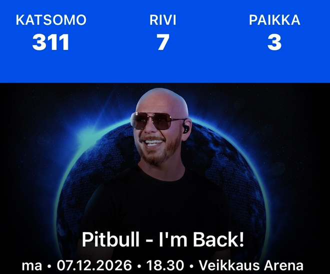 2 vierekkäistä lippua Pitbull 7.12