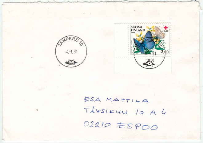 1990 2,00 mk PR loistoleimainen kirje