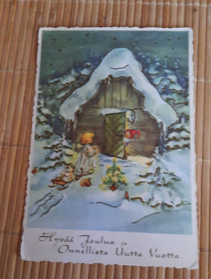 Wanha,enkeli vie lahjoja tontulle, kulkenut ei merkkiä