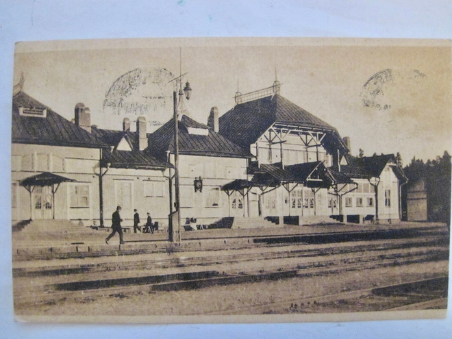 VANHA Postikortti Rautatie Asema Elisenvaara 1920