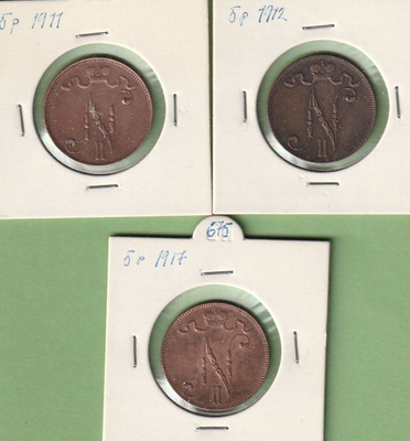 Suomi : 5 penniä 1911, 1912 ja 1917