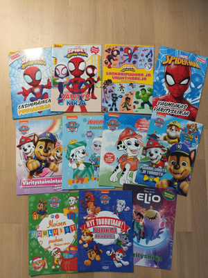 Puuha- ja värityskirjoja (PAW Patrol, Spider-Man) + taskarit