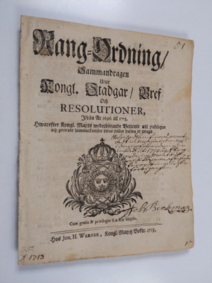 Rang-Ordning, Sammandragen Utur Kongl. Stadgar, Bref och ...