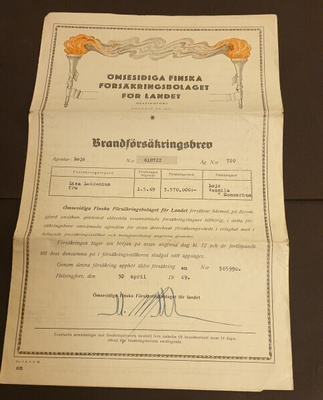 vakuutuskirja finska försäkringsb för landet, 1949