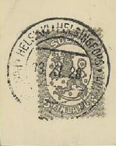 1919 5p harmaa leima: Postim.näytt. 1928
