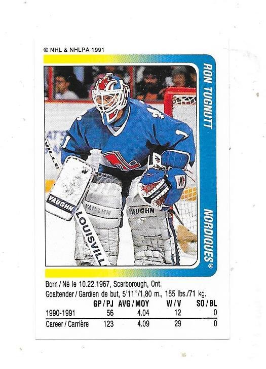 1991-92 Panini #267 Ron Tugnutt Quebec Nordiques MV