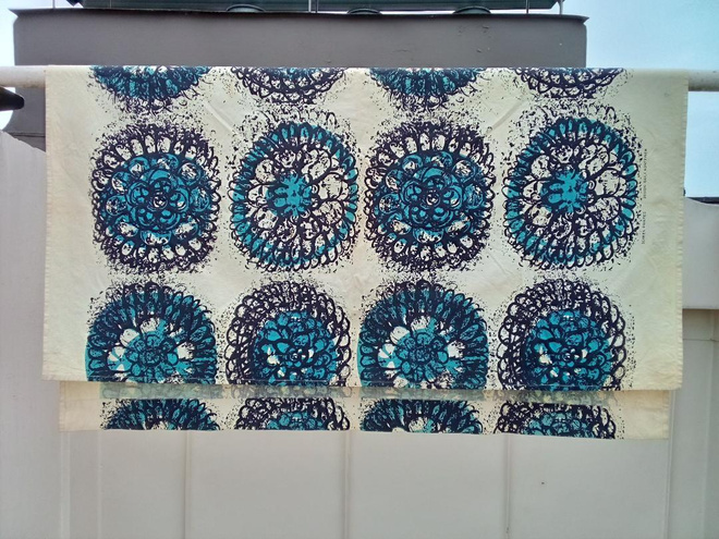 Sininen kangas design by Raili Konttinen