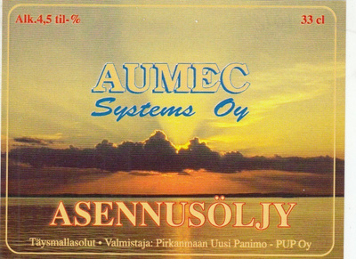 Olutetiketti  Systems Oy Aumec Asennusöljy    c1