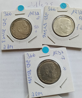 2 Reichsmark 1937-38 hopeaa