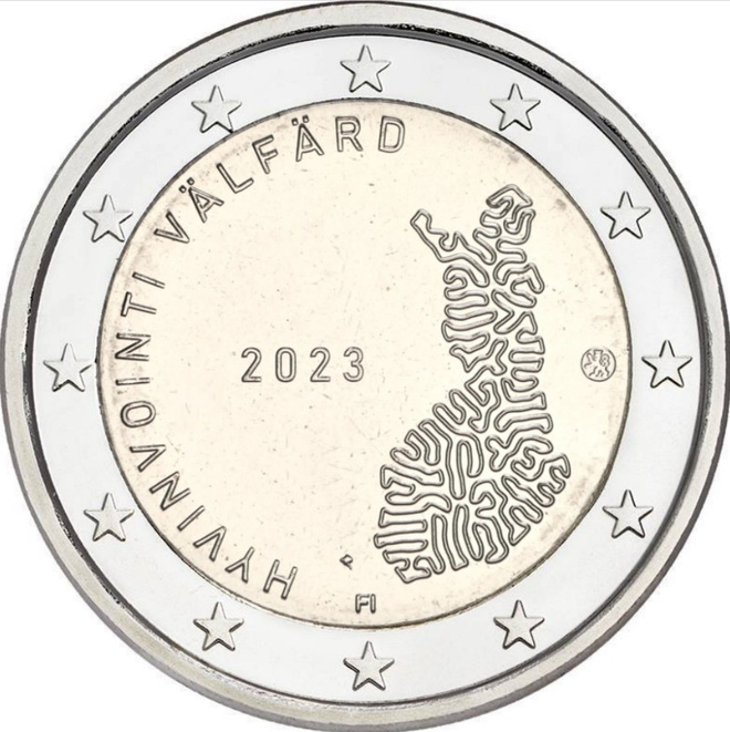 ** SUOMI 2€ 2023 Hyvinvointi UNC pillerissä **